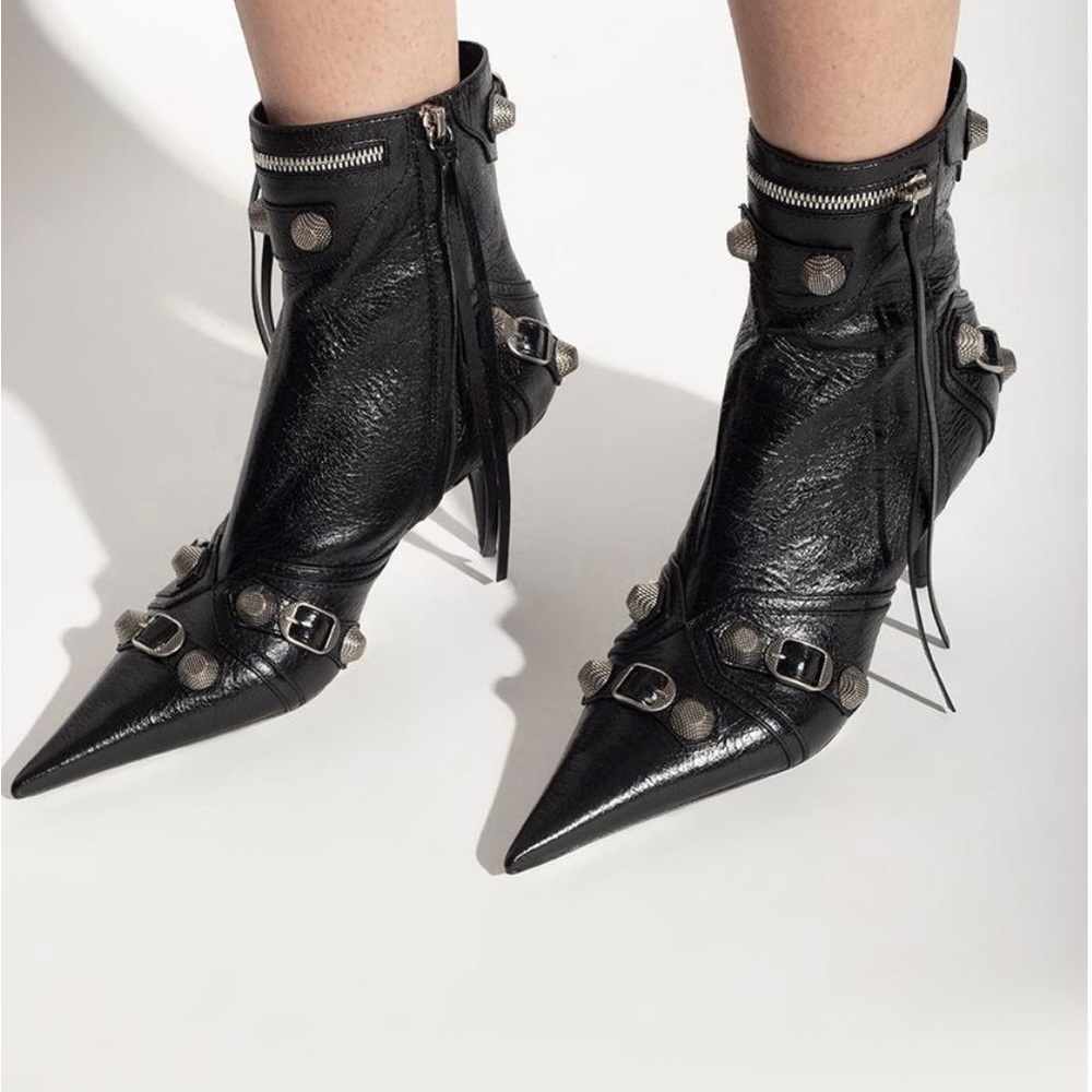 BALENCIAGA
Cagole Lambskin Buckle Zip Ankle Booties